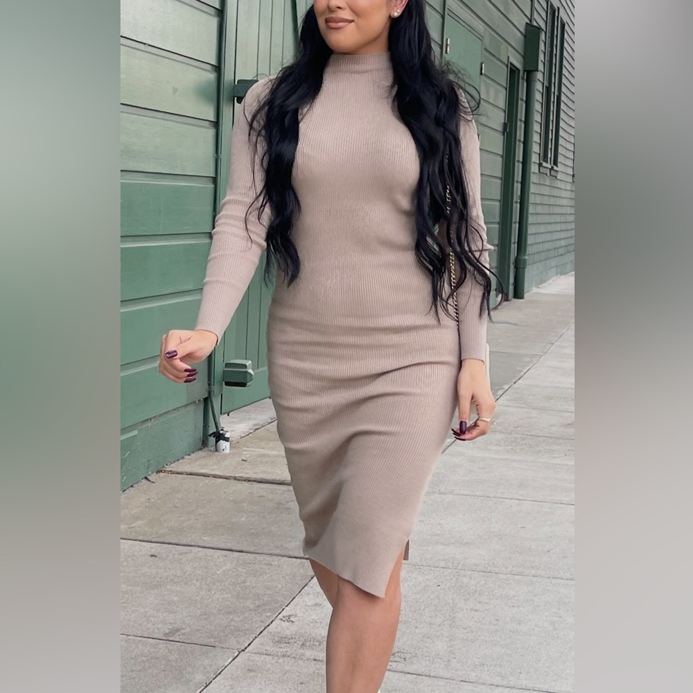 Pink Lily Taupe Long Sleeve Dress